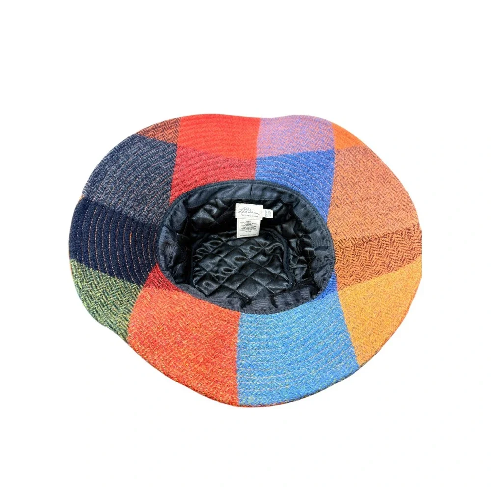 LL Bean Womens Wool Patchwork Bucket‎ Hat Multi Color Herringbone S/M